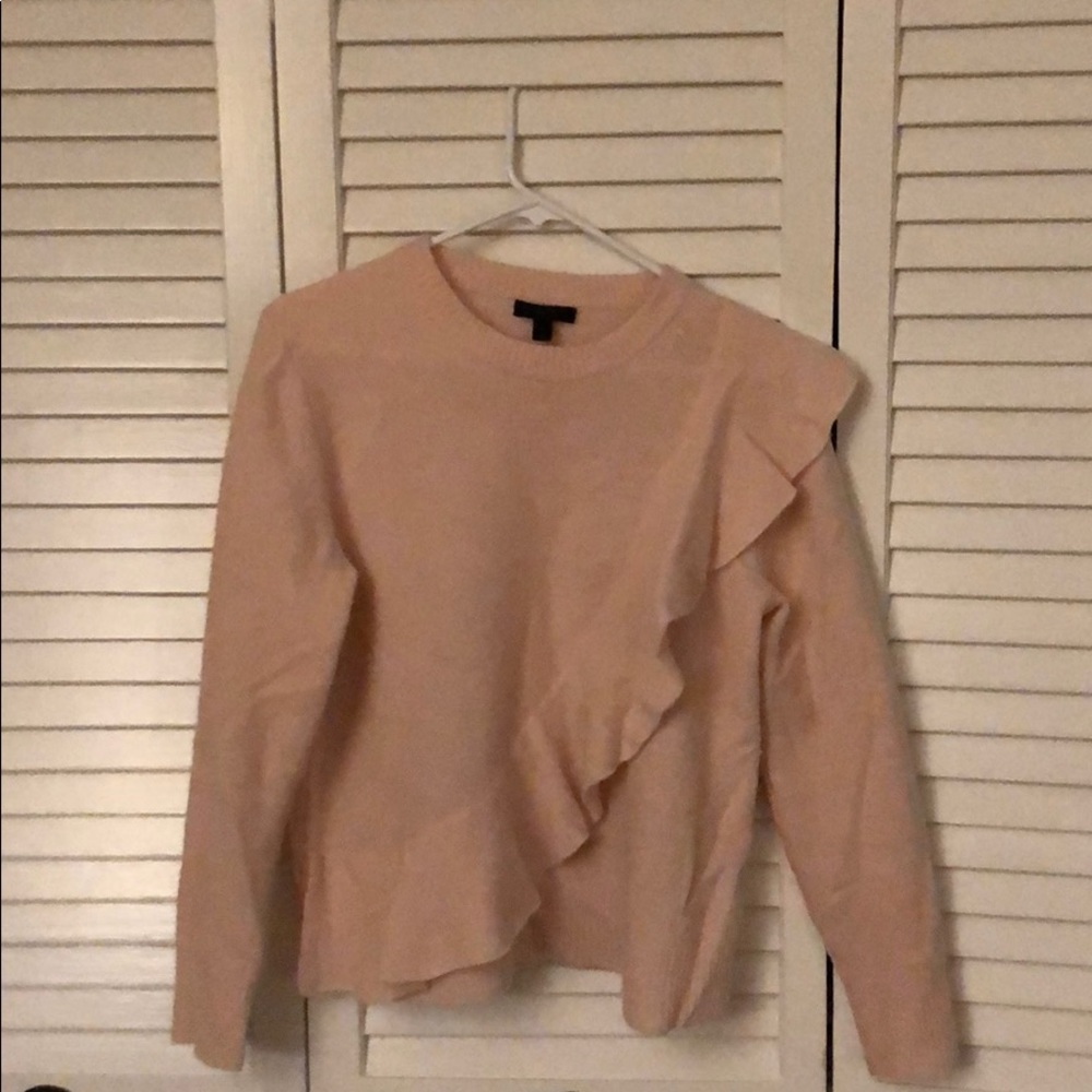 J-crew pink ruffle wool sweater